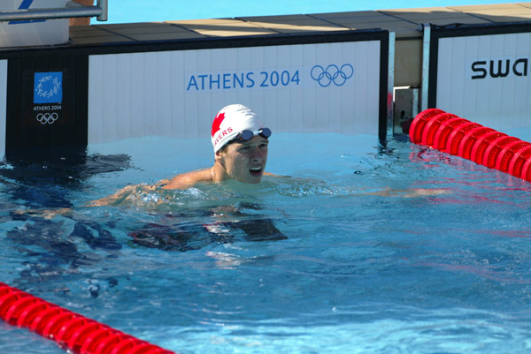 Canada's Keith Beavers of Orangeville, Ont. placed 13th overall in the qualifying heats and advanced to the semifinals of the 200-metre backstroke event at the 2004 Summer Olympic Games in Athens, Greece, Wednesday, August 18, 2004. (CP PHOTO/COC/Mike Ridewood)