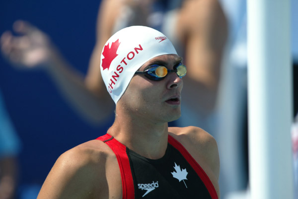 Canada's Mark Johnston of St. Catharines, Ont. prior to the 4 x 200 metre freestyle in swimming heats at the Olympic Games in Athens, Tuesday, August 17, 2004. (CP PHOTO)2004(COC-Mike Ridewood)
