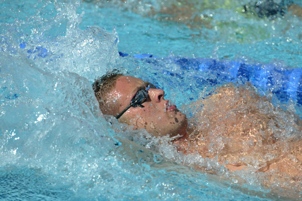 Canada's Nathaniel O'Brien of Victoria in 200-metre backstroke action during qualifying heats at the 2004 Summer Olympic Games in Athens, Greece, Wednesday, August 18, 2004. O'Brien placed 10th overall and advanced to the semifinals. (CP PHOTO/COC/Mike Ridewood)