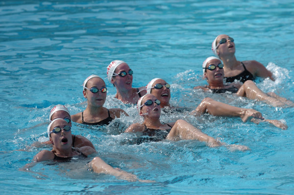 Canada's synchronized swimming team practices on August 10, 2004 at the Olympic Games in Athens.(CP PHOTO 2004/Andre Forget/COC)
