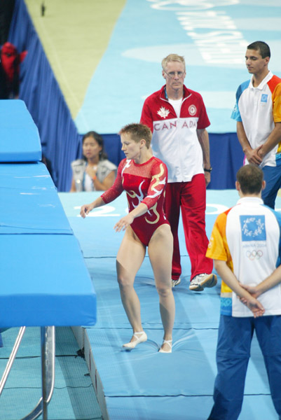 Canada's Heather Ross-McManus of Mississippi Mills, Ont. gets ready to do her routine in women's trampoline at the Olympic Games in Athens on Friday, August 20, 2004. (CP PHOTO)2004(COC-Mike Ridewood)