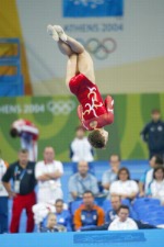 Canada's Heather Ross-McManus of Mississippi Mills, Ont. jumps to a sixth place in women's trampoline at the Olympic Games in Athens on Friday, August 20, 2004. (CP PHOTO)2004(COC-Mike Ridewood)
