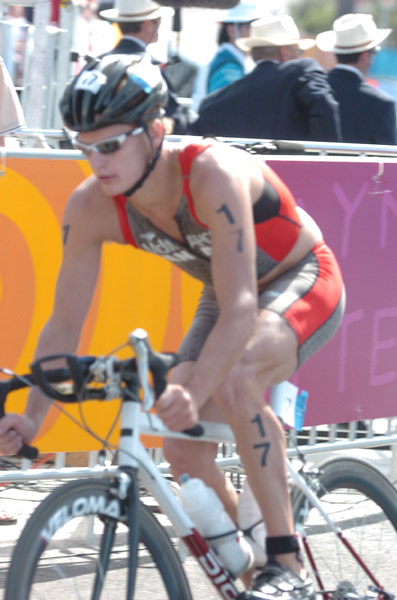 Canada's Brent McMahon of Victoria, B.C., cycles in the Triathlon event at the 2004 Summer Olympic Games in Athens on Thursday August 26, 2004. McMahon came in 39th. (CP PHOTO/COC-Andre Forget)