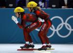 Clara Hughes (left) of Winnipeg skates against Daniela Anschuetz of Germany in the women's 3,000 metre speed skating in the Winter Olympics at the Utah Olympic Oval in Salt Lake City, Sun., Feb. 10, 2002. Hughes finished tenth and Anschuetz twelth. (CP Ph