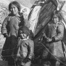 Photograph of Inuit man, Kaktoo, and his family in front of their tent, Craig Harbour, Nunavut, 1922