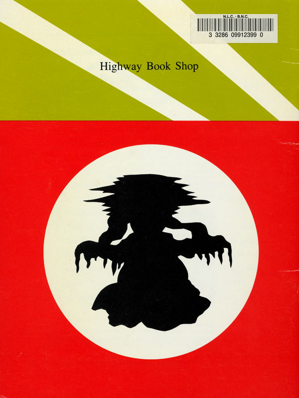 Couverture de livre blanche, orne de l'image en vert, noir et blanc d'une redoutable crature anthropomorphique dessine dans un cercle rouge sur fond vert