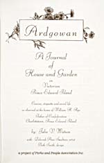 Page de titre du livre de cuisine ARDGOWAN: A JOURNAL OF HOUSE AND GARDEN IN VICTORIAN PRINCE EDWARD ISLAND