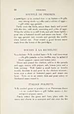 Page 66 of cookbook, COOKERY, with recipes for Soufflé de Perdrix, Boudin à la Richelieu and Italian Polpetti