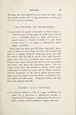 Page 67 of cookbook, COOKERY, with recipes for Croustades of Snow-Birds and Kidney à la Tartare