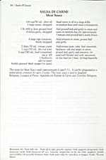 Page 34 of cookbook, THE UMBERTO MENGHI COOKBOOK, with a recipe for Salsa di Carne (meat sauce)