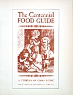 Title page of cookbook, THE CENTENNIAL FOOD GUIDE: A CENTURY OF GOOD EATING, COMPRISING AN ANTHOLOGY OF WRITINGS ABOUT FOOD AND DRINK OVER THE PAST HUNDRED YEARS, with an illustration of four toddlers eating