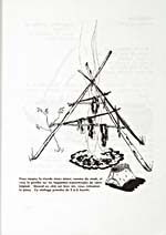 Page [131] of cookbook, RECETTES TYPIQUES DES INDIENS, featuring an illustration of the set-up for drying meat