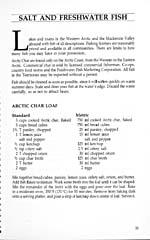 Page 35 of cookbook, ALICE HUNTER'S NORTH COUNTRY COOKBOOK, with a text on salt and freshwater fish and a recipe for Arctic Char Loaf