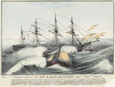 Lithographie intitulée THE LARGEST SHIP EVER BUILT, THE BARON RENFREW, 1825