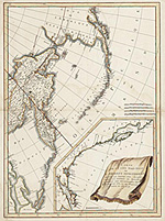 Carte intitulée CARTE DE LA CÔTE NORD OUEST DE L�AMERIQUE SEPTENTRIONALE DEPUIS LA PRESQUI�ISLE ALIASKA JUSQU�A L�ENTRÉE DE NOOTKA D�APRES LES DECOUVERTES DES RUSSES EN 1784 ET DE PORTLOK ET DIXON EN 1786 ET 87, ca. 1788