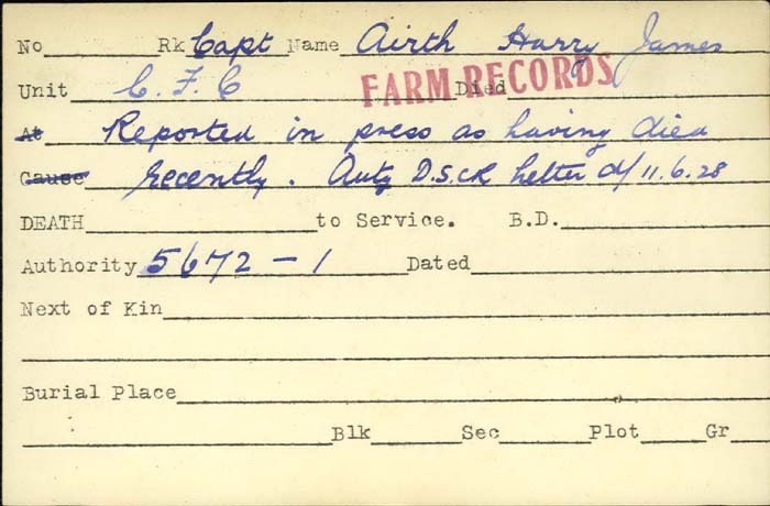 Title: Veterans Death Cards: First World War - Mikan Number: 46114 - Microform: aasen_o-t