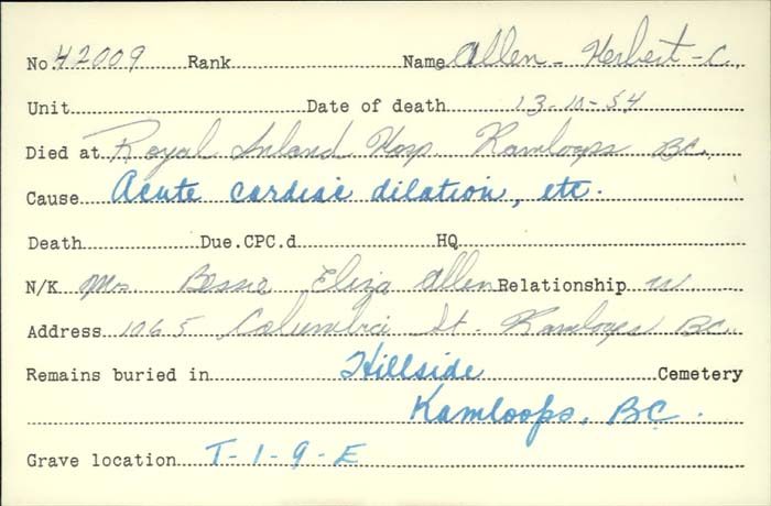 Title: Veterans Death Cards: First World War - Mikan Number: 46114 - Microform: aasen_o-t