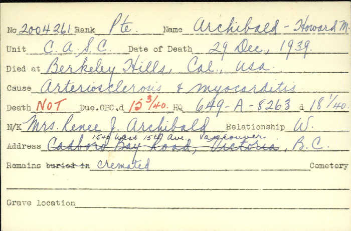 Title: Veterans Death Cards: First World War - Mikan Number: 46114 - Microform: allen_robert-h