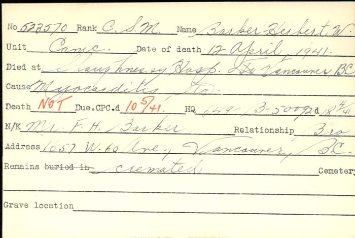 Title: Veterans Death Cards: First World War - Mikan Number: 46114 - Microform: badeau_eugene