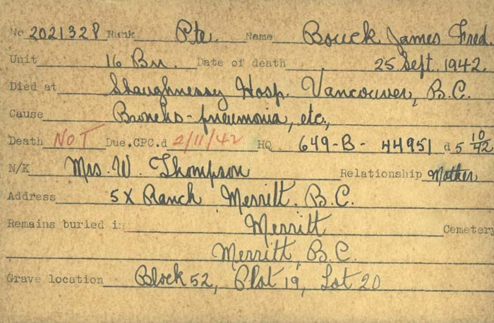 Title: Veterans Death Cards: First World War - Mikan Number: 46114 - Microform: bouck_james