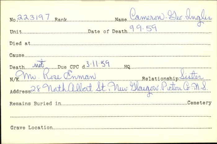 Title: Veterans Death Cards: First World War - Mikan Number: 46114 - Microform: byers_joseph