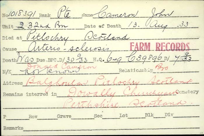 Title: Veterans Death Cards: First World War - Mikan Number: 46114 - Microform: byers_joseph