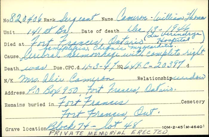 Title: Veterans Death Cards: First World War - Mikan Number: 46114 - Microform: byers_joseph