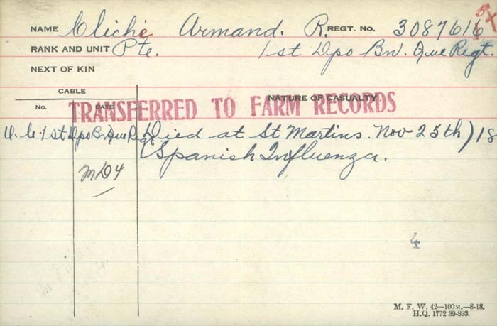 Title: Veterans Death Cards: First World War - Mikan Number: 46114 - Microform: chipman_abraham