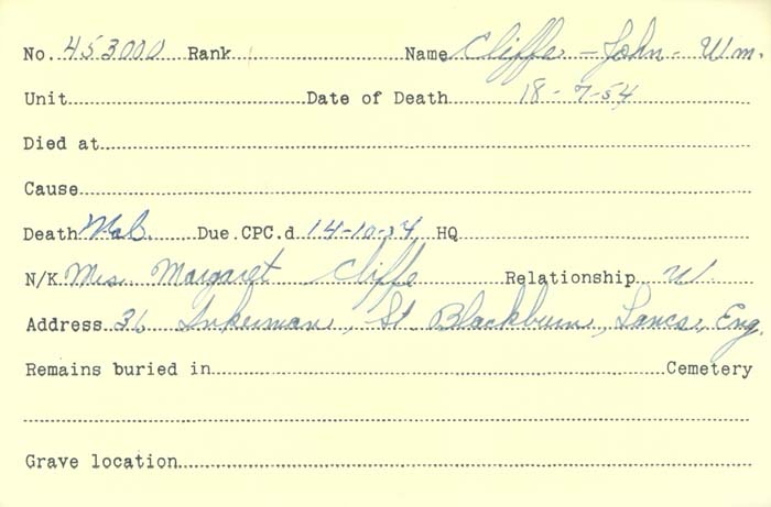 Title: Veterans Death Cards: First World War - Mikan Number: 46114 - Microform: chipman_abraham