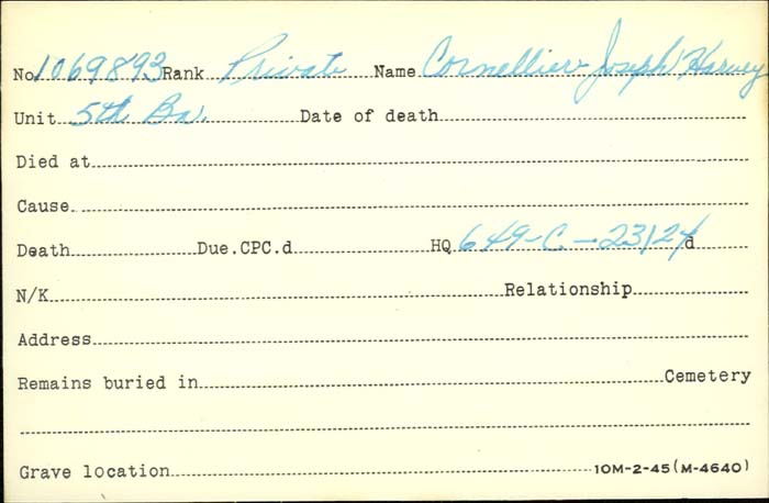 Title: Veterans Death Cards: First World War - Mikan Number: 46114 - Microform: cormier_a