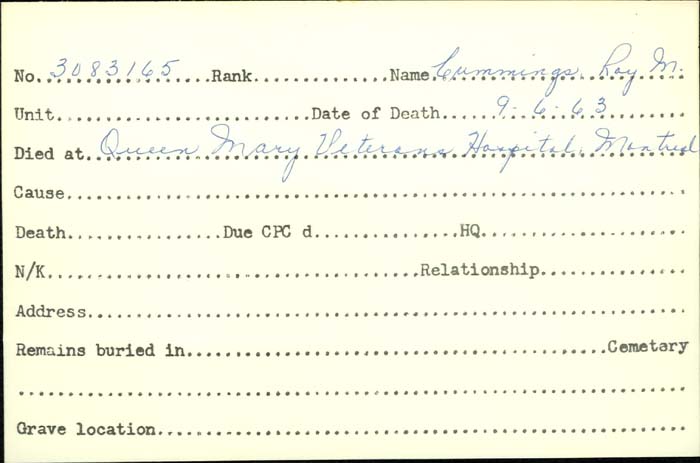 Title: Veterans Death Cards: First World War - Mikan Number: 46114 - Microform: crane_albert
