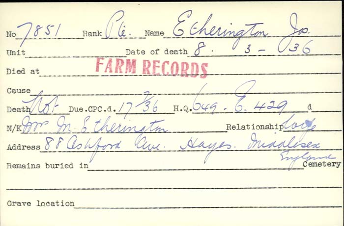 Title: Veterans Death Cards: First World War - Mikan Number: 46114 - Microform: elliot_andrew
