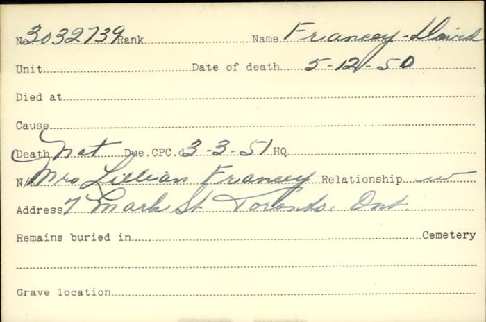 Title: Veterans Death Cards: First World War - Mikan Number: 46114 - Microform: flint_george