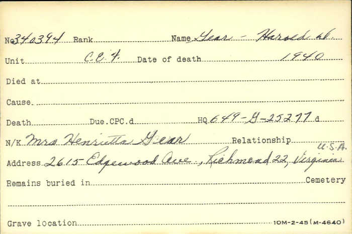 Title: Veterans Death Cards: First World War - Mikan Number: 46114 - Microform: geach_stanley