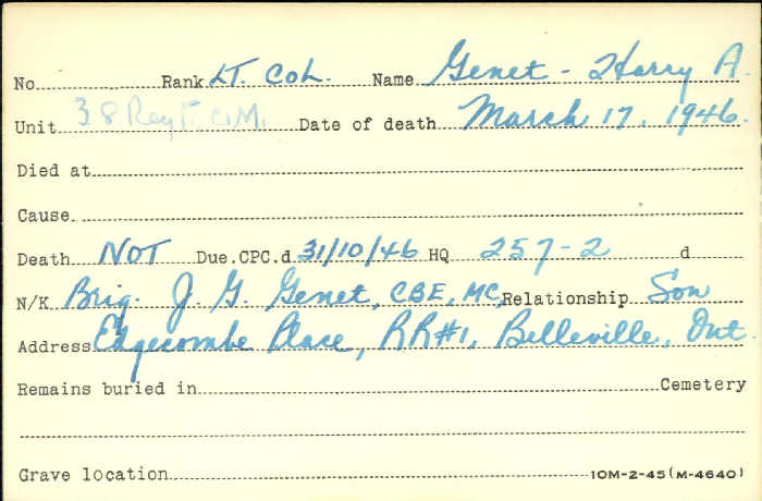 Title: Veterans Death Cards: First World War - Mikan Number: 46114 - Microform: geach_stanley