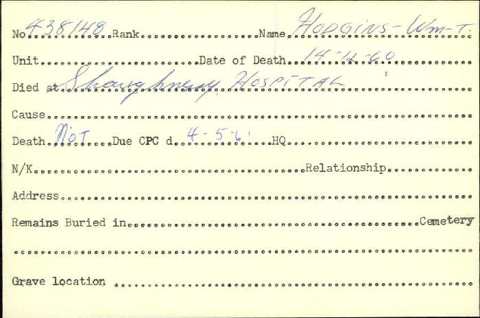 Title: Veterans Death Cards: First World War - Mikan Number: 46114 - Microform: hewitt_a