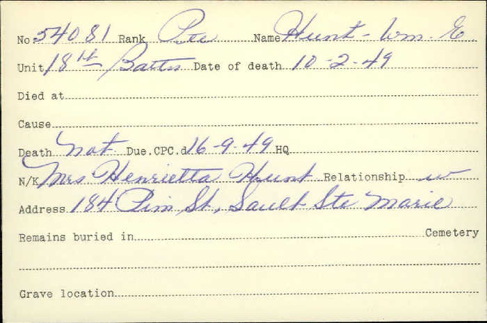 Title: Veterans Death Cards: First World War - Mikan Number: 46114 - Microform: houghton_a