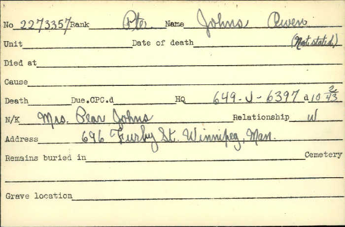 Title: Veterans Death Cards: First World War - Mikan Number: 46114 - Microform: jackson_a