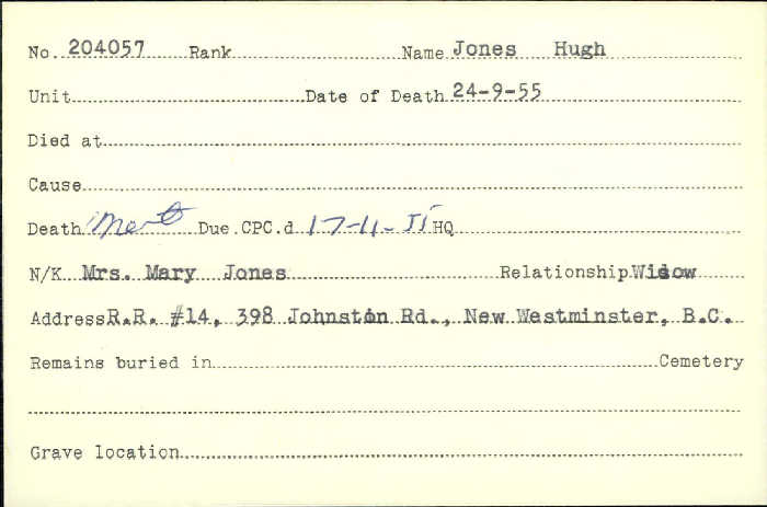 Title: Veterans Death Cards: First World War - Mikan Number: 46114 - Microform: johnson_a