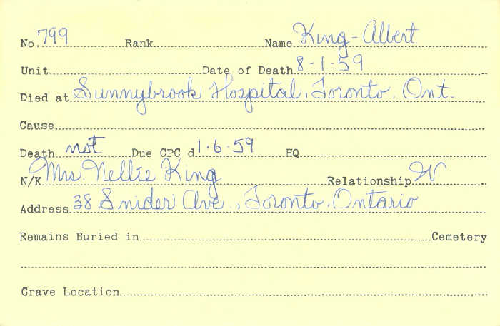 Title: Veterans Death Cards: First World War - Mikan Number: 46114 - Microform: king_a