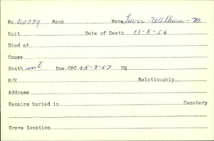 Title: Veterans Death Cards: First World War - Mikan Number: 46114 - Microform: lee_albert
