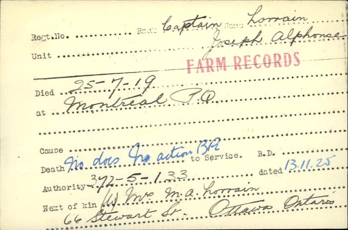 Title: Veterans Death Cards: First World War - Mikan Number: 46114 - Microform: loring_a