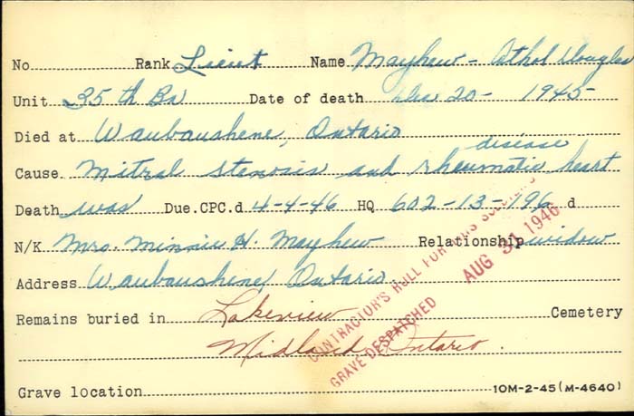 Title: Veterans Death Cards: First World War - Mikan Number: 46114 - Microform: mayhew_athol