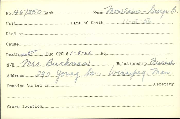 Title: Veterans Death Cards: First World War - Mikan Number: 46114 - Microform: monier_a