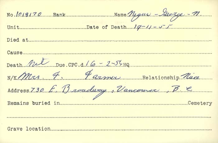 Title: Veterans Death Cards: First World War - Mikan Number: 46114 - Microform: neff_omer