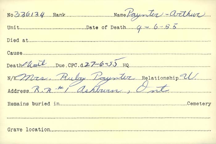 Title: Veterans Death Cards: First World War - Mikan Number: 46114 - Microform: paquin_a