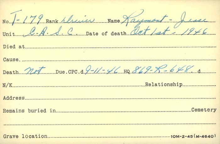 Title: Veterans Death Cards: First World War - Mikan Number: 46114 - Microform: proulx_p
