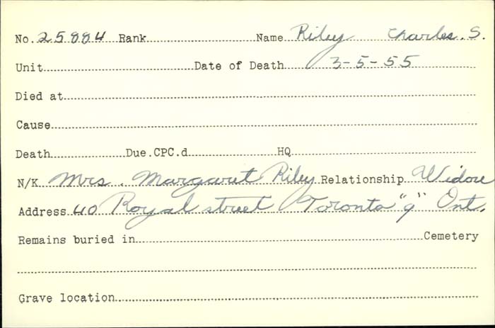 Title: Veterans Death Cards: First World War - Mikan Number: 46114 - Microform: richards_w