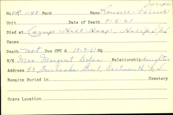 Title: Veterans Death Cards: First World War - Mikan Number: 46114 - Microform: roseback_john