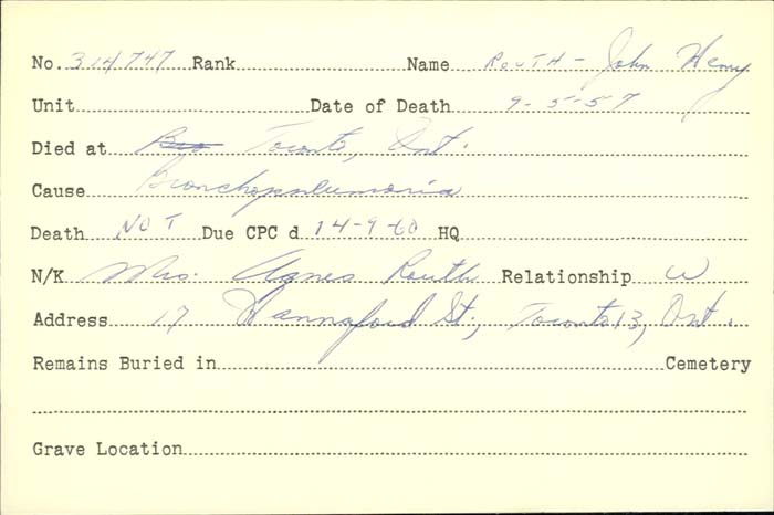 Title: Veterans Death Cards: First World War - Mikan Number: 46114 - Microform: roseback_john